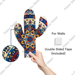 Decorazione Murale in <span class=keywords><strong>Legno</strong></span> Stile Messicano a Forma di Cactus, Motivo Geometrico Boho, Insegna in <span class=keywords><strong>Legno</strong></span> per Arredamento Casa e Fattoria - Product Image 2