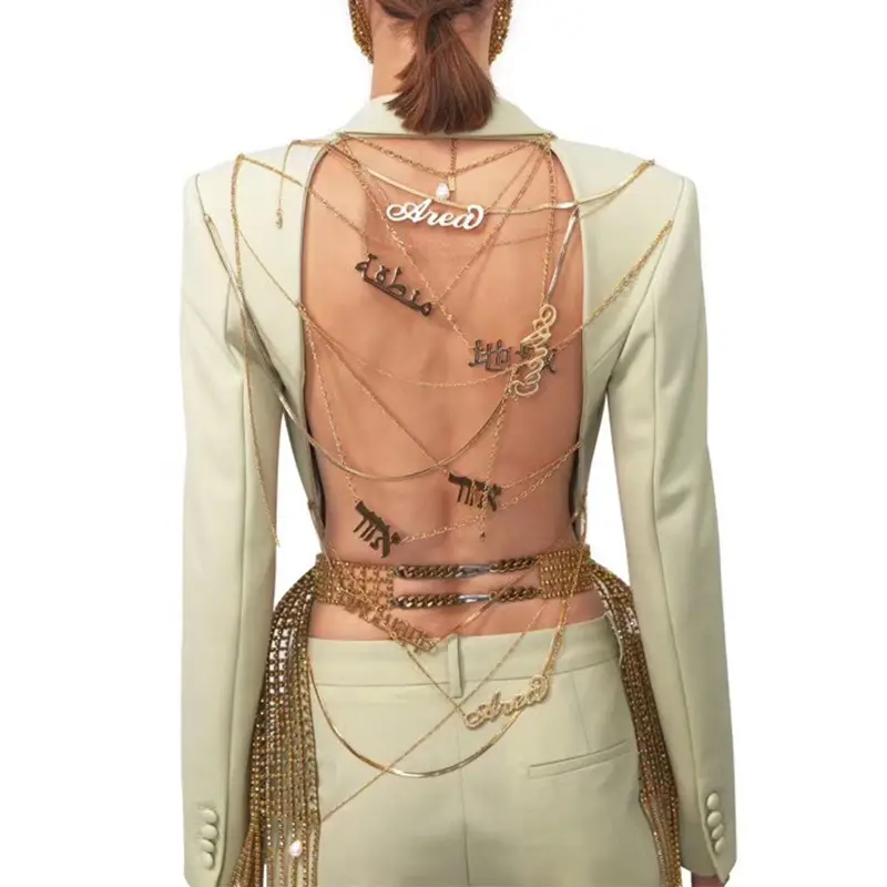 Женский блейзер с открытой спиной, однотонный приталенный пиджак неправильной формы с надписью и цепочкой, осень 2021