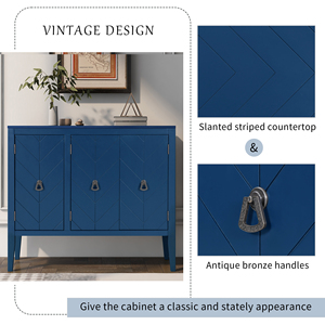 Adjustable <b>Shelf</b> Storage Sideboard with 3 Retro Metal Handles and 4 Pinewood Legs for Entryway Living Room Study - Product Image 3