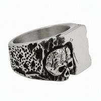 Bague vintage pour homme, style motard, punk et gothique, en acier inoxydable plaqué argent antique, avec crâne, bijou de déclaration