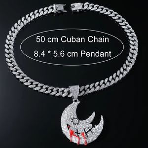 Novíssimo Colar com Pingente de Lua Estilo Hiphop Bling, Banhado a Ouro e Prata em Liga, Corrente Cubana Masculina da Moda, Joias para Atacado - Product Image 4