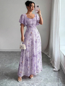Vestido Largo Floral con Abertura Lateral para <span class=keywords><strong>Mujer</strong></span>, Estilo Europeo y Americano, Primavera-Verano - Product Image 2