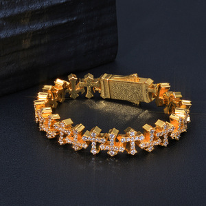 European American Hip-hop Style <b>Copper</b> Alloy Inlaid Zircon Claw Setting 11.5MM Cross Bracelet Light Luxury Versatile - Product Image 1