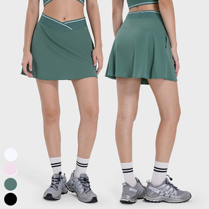 Bayan nefes hızlı kuru etek yan cep <span class=keywords><strong>2</strong></span> in 1 Mini etekler çapraz V kemer kısa açık spor elbise Golf tenis etek - Product Image 1