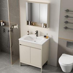 Meuble-lavabo de salle de bain sur pied en PVC avec un seul lavabo et miroir, armoire de salle de bain pour la réduction des tarifs - Product Image 2