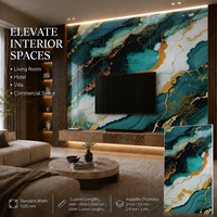 Revêtement mural en PVC MORLENX, feuille de marbre UV agate or émeraude bleu-vert, pour projet de réception de complexe hôtelier de luxe