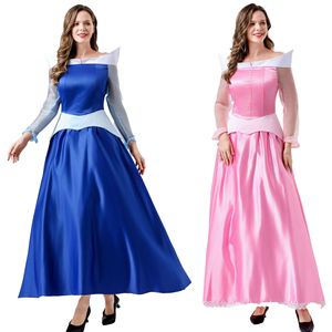 Ensemble de costume de robe de bal de princesse <span class=keywords><strong>classique</strong></span> (bleu et rose) - Robe de soirée féerique pour femme avec manches bouffantes pour Halloween, scène - Product Image 1
