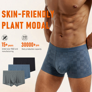 Boxers pour hommes en modal végétal, sous-vêtements écologiques en tissu tricoté, motif à carreaux, doux pour la peau - Product Image 1