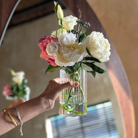 Vase à fleurs en verre transparent-Vase à bourgeon nervuré cannelé à cylindre à large bouche Vase en verre à haute teneur en borosilicate écologique