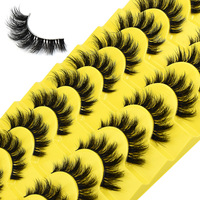Lot de 10 paires de faux cils 3D en vison synthétique, volume et courbure naturelle, avec bande en coton noir, épais et aspect naturel