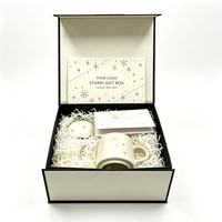 Boîte rigide à fermeture magnétique, écologique, haut de gamme, bord noir contrastant, logo personnalisé en feuille d'or, flocon de neige, Noël, mariage