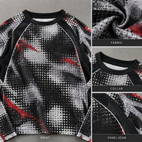 T-shirt pour homme à manches longues en tricot gaufré, imprimé intégral, avec passepoil contrastant, style streetwear, marque privée