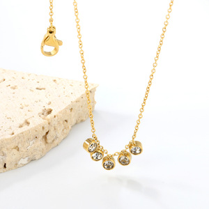 Collar de Moda con Cadena, Colgante Redondo de Aleación de Zinc con Zirconia Blanca, Joyería de Regalo - Product Image 2