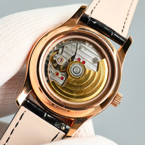 Montre-bracelet mécanique élégante en or rose avec affichage du calendrier annuel et des phases lunaires, cadran noir, montre de luxe pour homme, style business décontracté - Product Image 6