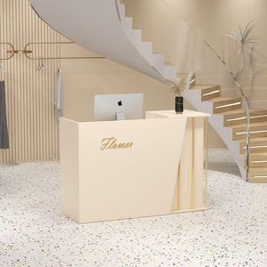 Z Modern Reception <b>Desk</b> Cashier Counter with Lights for Barber Shop Beauty Salon <b>Nail</b> Art Clothing Store Hotel Use Wood - Product Image 4