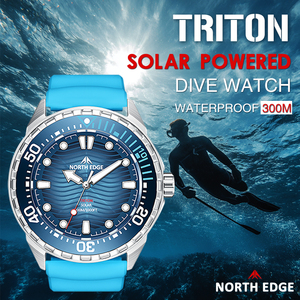 Orologio da Polso North Edge TRITON di Lusso a Energia Solare, Quarzo, Sportivo, Impermeabile 300m, per Immersioni Profonde, con Cinturino in Silicone per <span class=keywords><strong>Uomo</strong></span> - Product Image 6