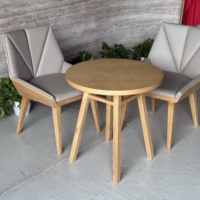 Ensemble de meubles de restaurant moderne, table ronde en bois massif avec chaises rembourrées en cuir, pieds en bois massif pour café, hôtel