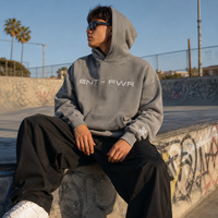 Sweat à capuche gris personnalisé avec broderie de logo, pour hommes et femmes, coupe oversize, en molleton de coton épais, style streetwear, OEM, marque privée, manches
