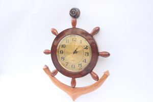 Décoration murale en bois artisanal en forme de roue de bateau nautique, horloge à ancre # 1 Peinture durable moderne naturelle polie - Product Image 3
