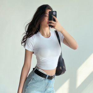 Verano estampado manga corta cuello redondo Crop Tops <span class=keywords><strong>mujer</strong></span> <span class=keywords><strong>ropa</strong></span> <span class=keywords><strong>90s</strong></span> <span class=keywords><strong>Vintage</strong></span> dulce Y2K Harajuku Casual Slim Streetwear ombligo camiseta - Product Image 3