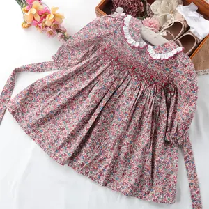 1-8 years old wholesale fall winter baby girls smocked dress children clothing handmade long sleeve boutiques