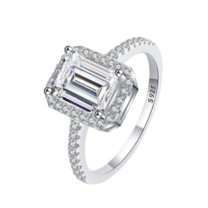 OAHLAN 925 plata esterlina clásico 3 piedras corte esmeralda Zirconia cúbica (CZ) Anillos De Compromiso rodio plateado joyería fina promesa - Product Image 4