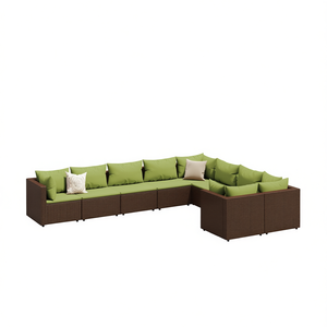 Ensemble de canapés de jardin extérieur marron et vert avec coussins, design contemporain pour la décoration de patio, meubles en rotin PE imperméables - Product Image 1