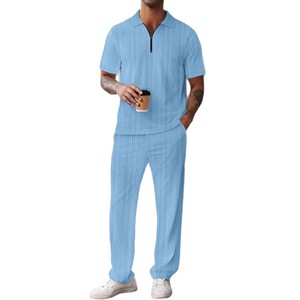Ensemble deux pièces pour <span class=keywords><strong>homme</strong></span> Lilbetter, <span class=keywords><strong>polo</strong></span> à manches courtes décontracté d'été et pantalon, imprimé numérique uni, 100% polyester - Product Image 5