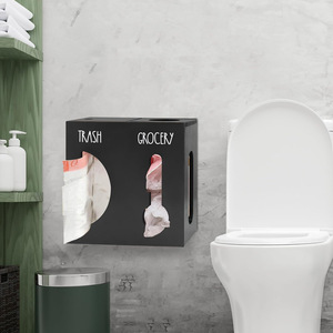 Wall Mounted 2 In 1 <b>Storage</b> <b>Box</b> 18L For Trash And Grocery Bags <b>Kitchen</b> Organizer Rectangle Shape Punch Free Design - Product Image 3