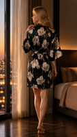 Robe Kimono Courte en Satin Personnalisée pour Femme, Imprimé Floral, Peignoir de Luxe pour Hôtel et Spa, Vêtement de Nuit et d'Intérieur, OEM