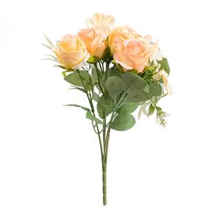 신부 꽃다발 12송이 인조 꽃 도매 가짜 장미 꽃 덤불 잎사귀 포함 웨딩 홈 생일 장식용 - Product Image 4