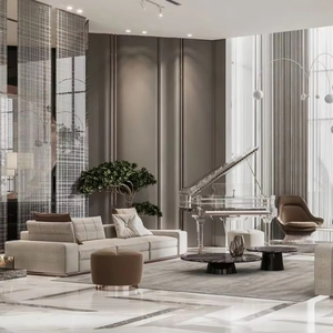 Conjunto de Muebles de Lujo Moderno Art Déco para Sala Sofá con Patrón Geométrico y Consola de Cristal Set Completo de Diseño para Penthouse - Product Image 4