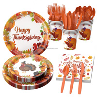 Assiettes en papier imprimées populaires pour l'automne, ensemble de vaisselle pour dîner en famille, fêtes et événements de Thanksgiving