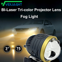 Projecteur de brouillard LED BIF tricolore de 3 pouces, mise à niveau du projecteur de brouillard bi-laser avec double lentille laser, feux de brouillard à trois couleurs