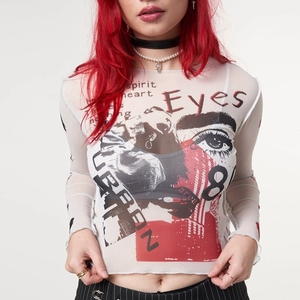 เสื้อแขนยาวคอกลมพิมพ์ลายเปิดสะดือสไตล์ลำลองสำหรับผู้หญิง รุ่น 070 - Product Image 3