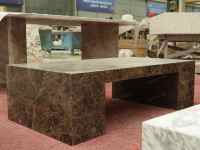 Table basse en marbre Emperador foncé décoratif brun personnalisé SH STONE, piétement en marbre naturel, deux pieds droits, meubles de salon