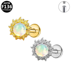 Boucles d'oreilles en titane avec filetage interne, motif palmier, bijoux de piercing simples et élégants, cadeau pour femmes et hommes, titane ASTM F136 - Product Image 4
