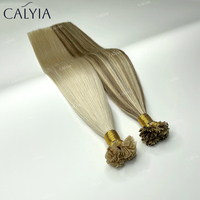 Extensiones de Cabello Humano CALYIA con Punta Plana, Cabello Ruso Remy con Punta Plana de Queratina, Cabello Eslavo de 28 Pulgadas, Doble Trama