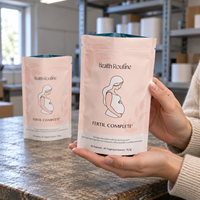 Sachets d'emballage personnalisés rose poudré pour compléments prénatals avec encoche de déchirement pour 60 capsules de vitamines de fertilité, pochette verticale