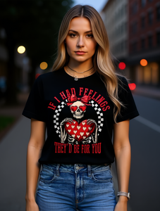T-shirt Gotica da Donna con Teschio e Cuore, Manica Corta, Girocollo, 100% Cotone, Vestibilità Regolare, Stile Casual, Stampa Rossa e Nera, Quattro Stagioni - Product Image 2