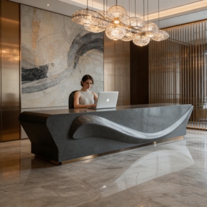 CR007 Pure White High-gloss Seamless Leisure Area Wave-Shaped FRP Reception Desk Perfect for Corporate Office Lobby Hotel Decor - Product Image 4