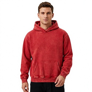<b>Men's</b> Red Hooded Fleece Sweatshirt Regular Fit Solid Color Casual <b>Pullover</b> with Front Pocket Autumn Wear Hoodie For <b>Man</b> - Product Image 1