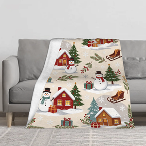 Manta personalizada con foto, diseño de casa de nieve navideña, 280 g/m², 50x60 pulgadas, manta de franela cálida y acogedora para cama, sofá, invierno y días festivos. - Product Image 1