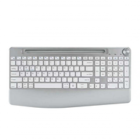 Teclado Ergonómico Inalámbrico de 2.4Ghz con Retroiluminación RGB, Soporte para Teléfono Integrado y Reposamuñecas para Mac, Windows, Laptop y PC