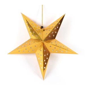 Ornamento colgante de Navidad, decoración de papel láser, <span class=keywords><strong>estrella</strong></span> dorada, patrón de cinco estrellas, Festival, centro comercial - Product Image 1