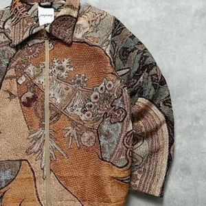 เสื้อแจ็คเก็ตผู้ชายถักโครเชต์คุณภาพสูง งานแฮนด์เมด ซิปเต็มตัว คอปกพับได้ ทรงหลวมโอเวอร์ไซส์  แบบฟัซซี่ - Product Image 3