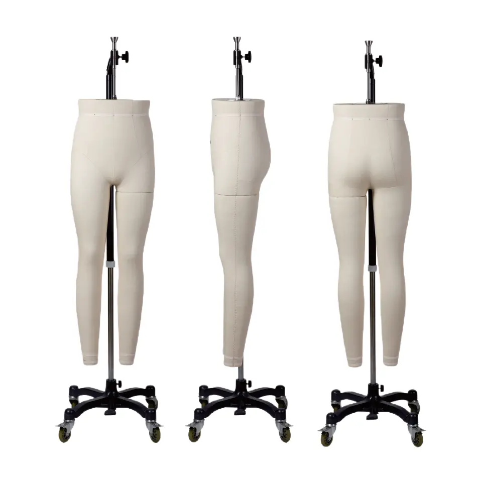 Trắng nam mannequin thân váy hình thức mannequin thấp hơn cơ thể với bánh xe phổ quát có thể điều chỉnh đứng cho may dressmakers Ăn mặc