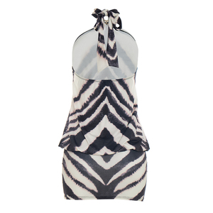 Viviblook J26DS100 Robes d'été pour femmes Nouvelle robe moulante mini sexy à imprimé zèbre sans manches dos nu - Product Image 5