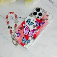 Casing HP 3D Imd TPU+PC Desain Kupu-kupu Logo Kustom Cetak dengan Tali Gantungan untuk iPhone 16 Pro Max 17 15