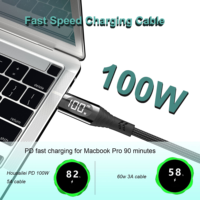 Câble de charge rapide USB C vers C 100W PD 5A avec affichage LED, cordon tressé en nylon Type C 1,2M 2M, accessoires Android, vente en gros